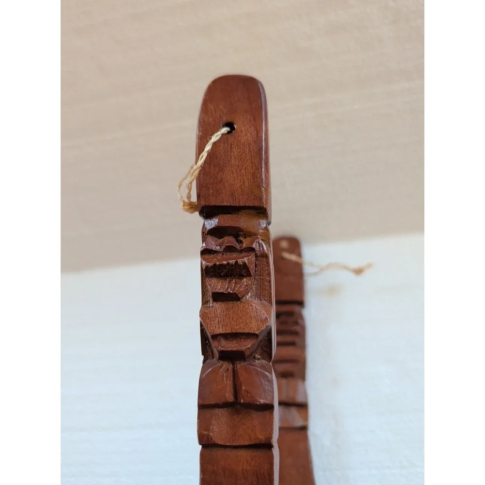 VTG Souvenir Wood Fork & Spoon Carved Tiki Totem Mid Century Decor Kitchen